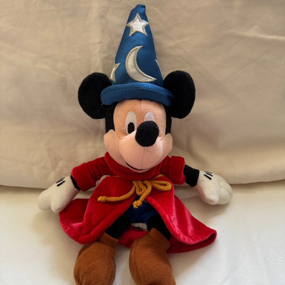 EUC Disney Mickey Mouse Fantasia 2000 Sorcerer Stuffed Animal, Red + Blue, 10 in